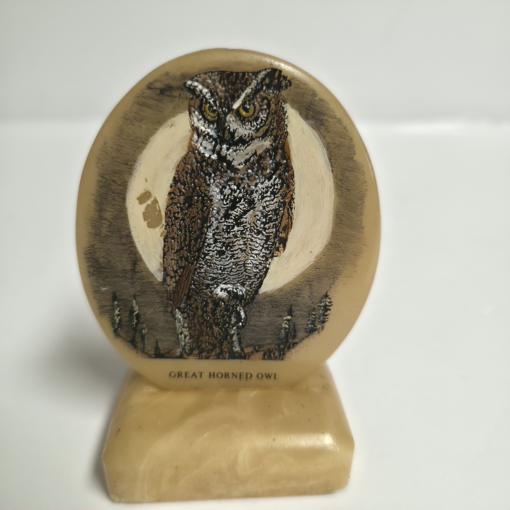 Vintage Olivenhain Co Elegance In Marble Great Horned Owl Figurine Hand Painted